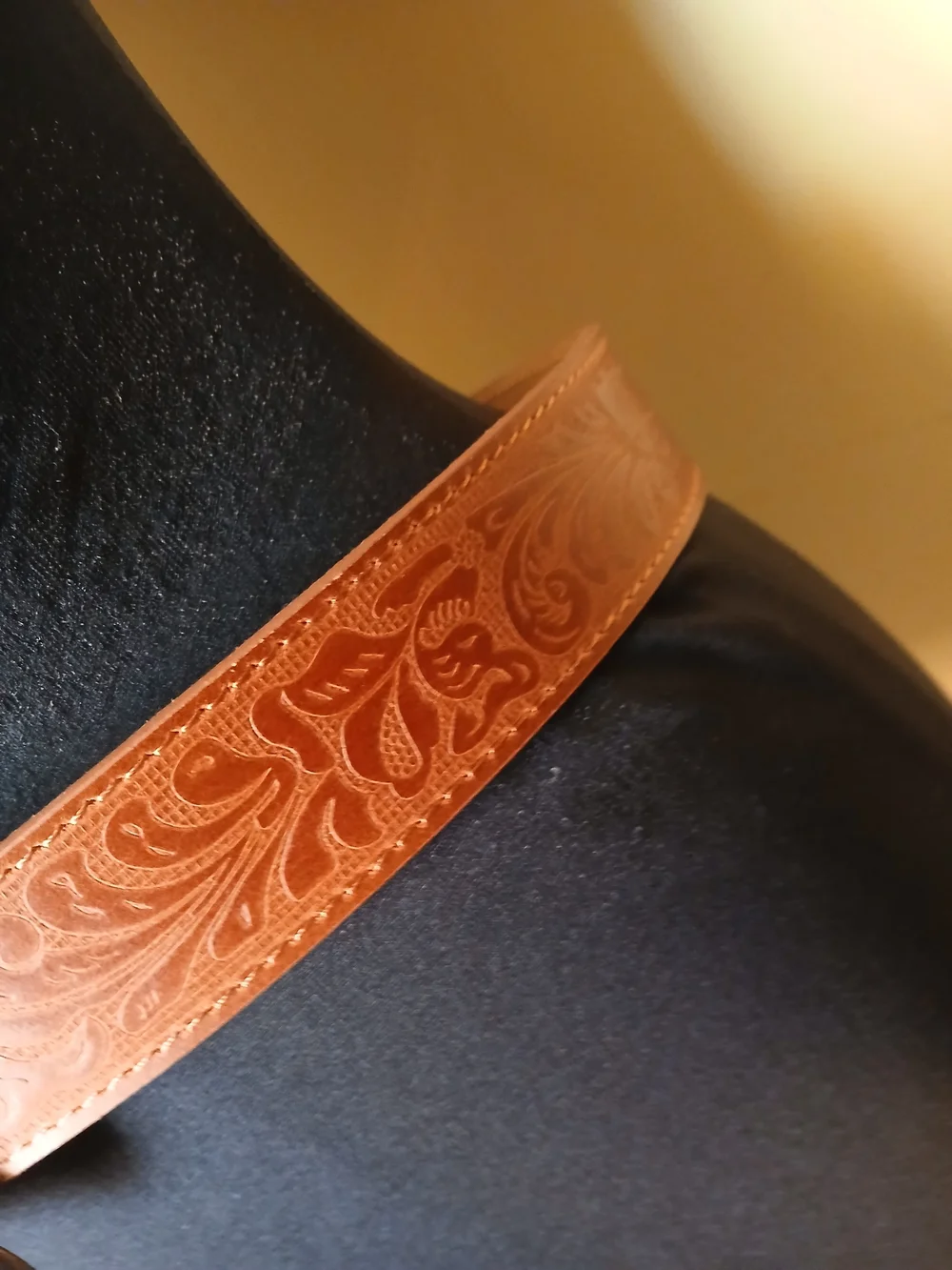 Western Tooled Brown Leather Belt with Ornate Silver Buckle